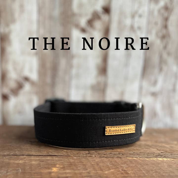 Flat Black Dog Collar with matching leash + key fob for wholesale by Bearded Ladies & Co