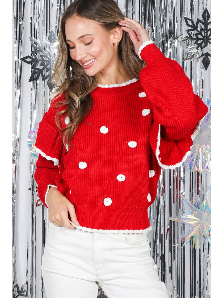 Vine & Love - Wholesale Knit Sweater - Women's - Charming Snowy Accents Festive Knitted Sweater VT829865