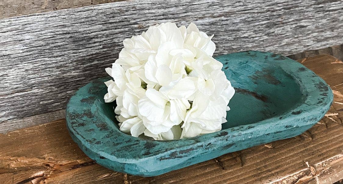 Rustic Farm - Wholesale Candle Holder - Petite Wood Bowl, Candle Ready Handmade Dark Green #A - 7.132