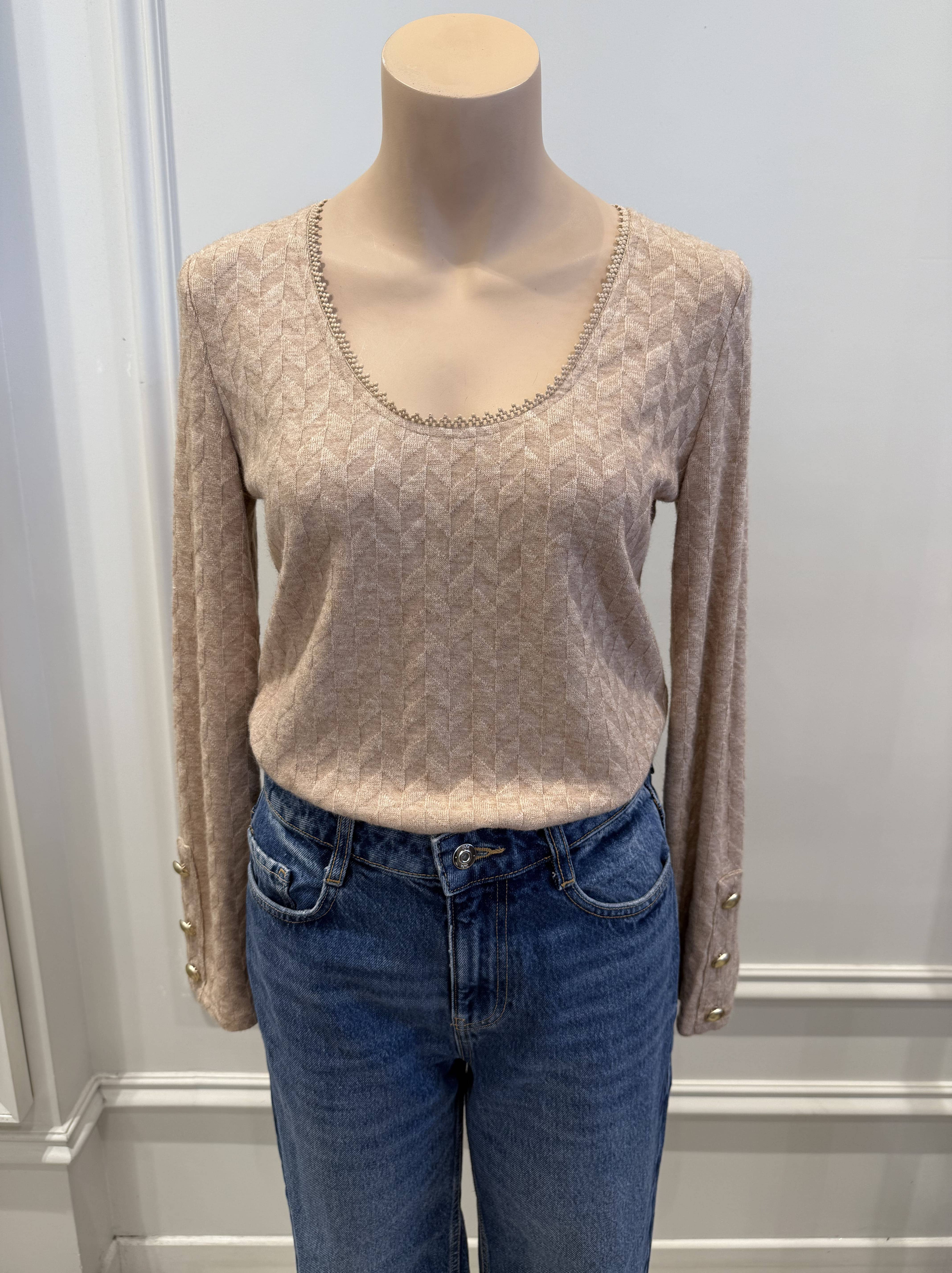 LOVIE & CO – wholesale Knit top – Women's – Textured long-sleeve top with a round neck - 4872T-REMI4