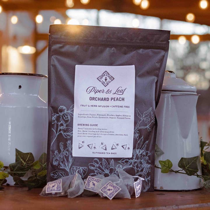 Orchard Peach Bulk Sachets - 70ct Tea Bags for wholesale by Piper & Leaf Artisan Tea Co