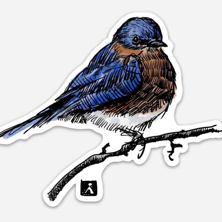 Stylo autocollant en vinyle Blue Bird Backyard Bird Bird et dessin à l'encre pour la vente par Bellavance Ink