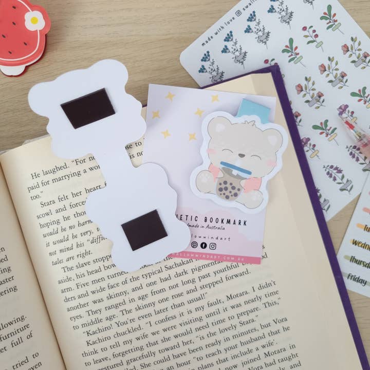 Swallow Wind Art - Wholesale Bookmark - Magnetic Bookmark - Cute Boba Bear