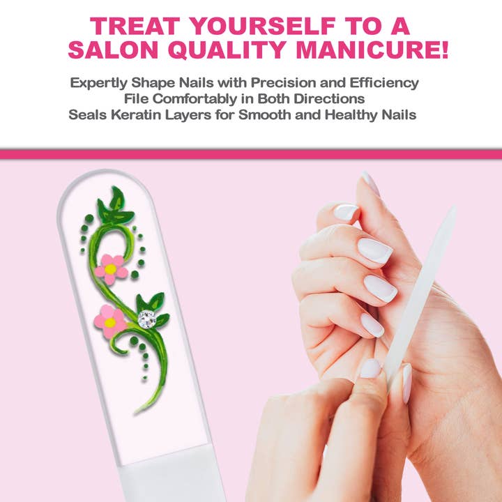 Classy Nail Files – Lima de unhas por atacado – Lima de Unhas de Cristal Pintada à Mão com Flores Swarovski Pretty Posie3