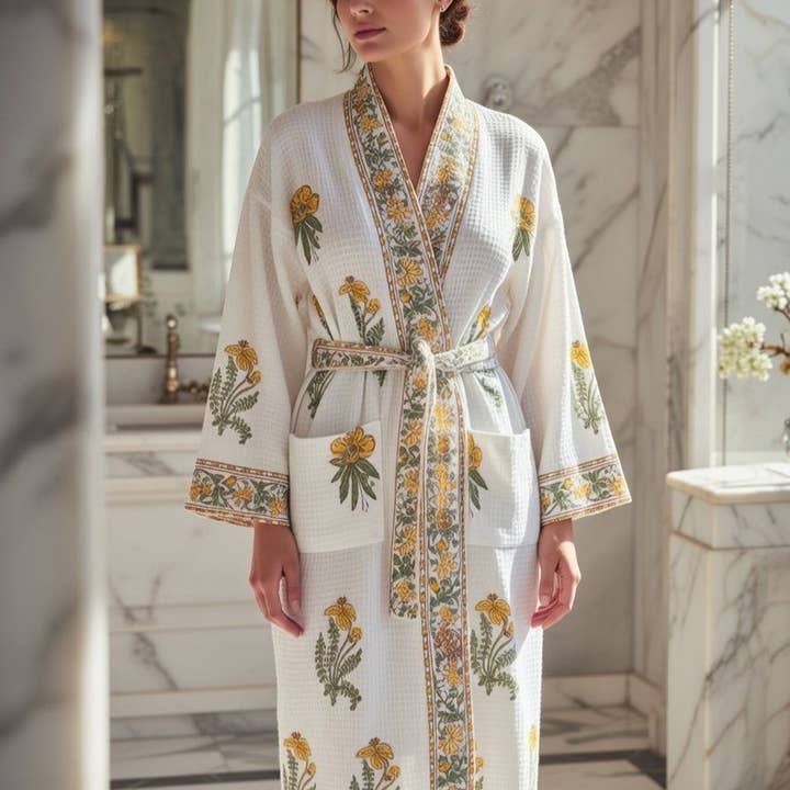 Golden Fern - Waffle Cotton Women Robe for wholesale by House of Alaan