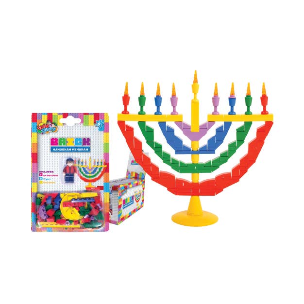 Ner Mitzvah - Wholesale Party Favor - Bricks Menorah Set W/Minifigure - Blue & White - 72 Pieces