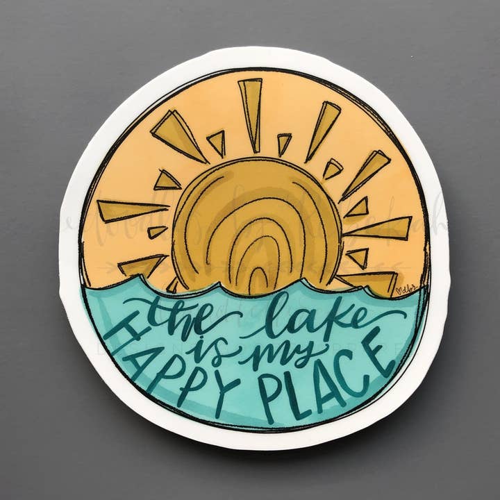 Pegatina El lago es mi lugar feliz (diseño circular) para venta al por mayor de Doodles By Rebekah