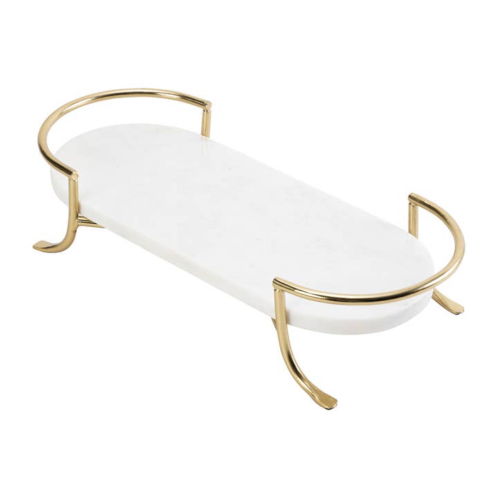 Godinger - Wholesale Decorative Tray - Oval Marble Tray with Gold Stand 1
