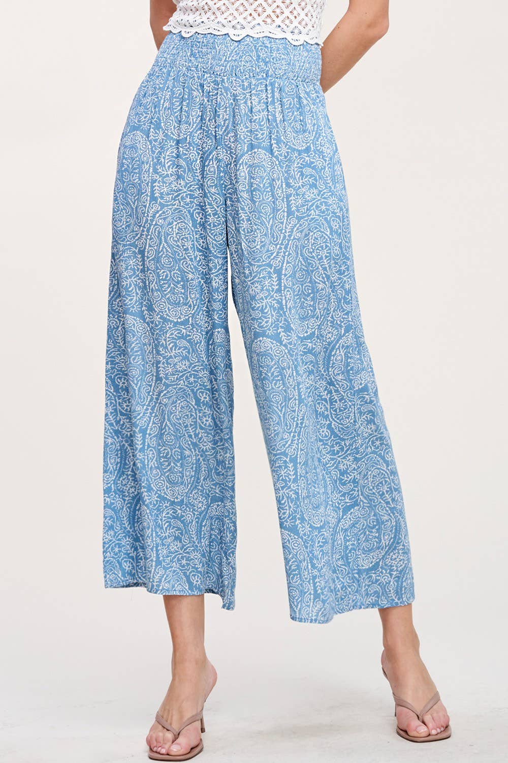 La Miel - Wholesale Pants - Women's - JCP4225-Boho Paisley Print Wide Leg Flowy Pants with Pockets20