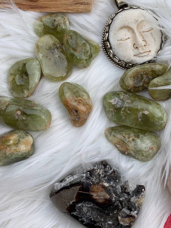 Grossular Green Garnet tumbles for wholesale by Wild Peonies Xo