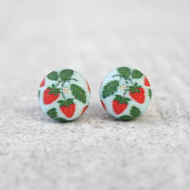 Rachel O's - Wholesale Stud/Post Earrings - Strawberry Patch Fabric Button Earrings