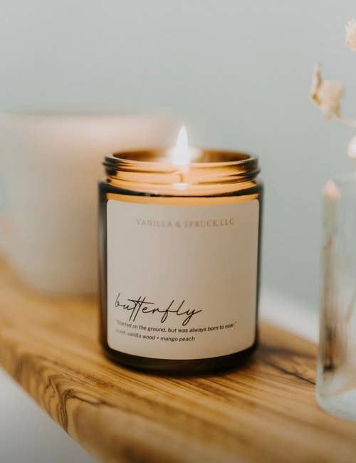 Vanilla and Spruce, LLC - Wholesale Jar/Filled Candle - 7 oz Candle - Butterfly2