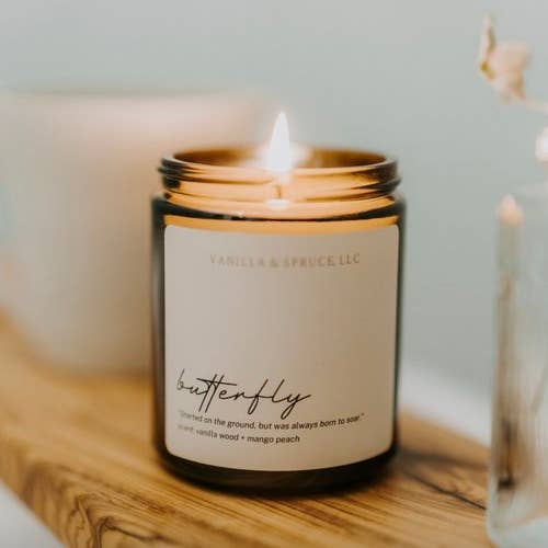 Vanilla and Spruce, LLC - Wholesale Jar/Filled Candle - 7 oz Candle - Butterfly2