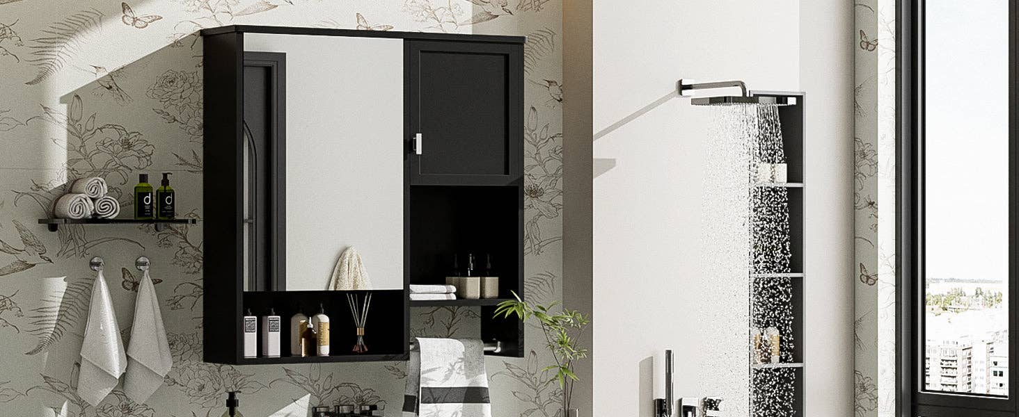 39F Inc. - Vente Armoire - Armoire de salle de bain murale noire avec miroir, 29x28 pouces21