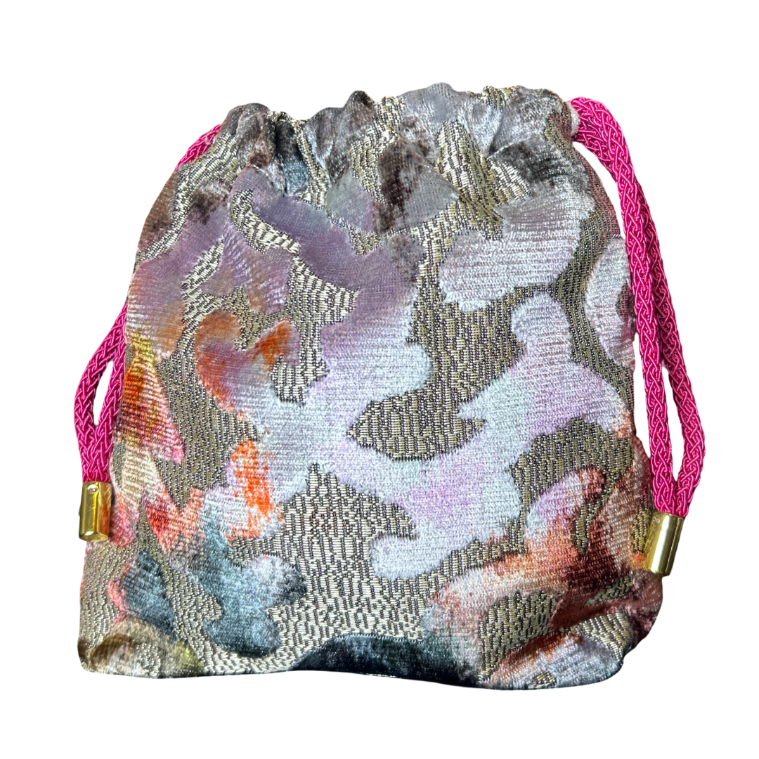 Vintage Luxe Up - Wholesale Crossbody Bag - Women's - Farfalle Blue Vintage Scarf Drawstring Crossbody Bag3