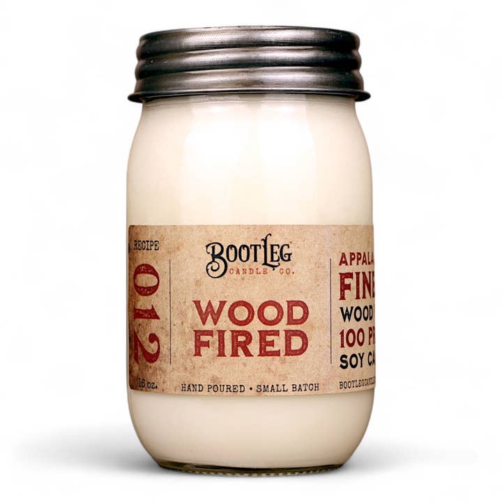 Wood Fired - 16oz Soy Wax, Wood Wick Candle for wholesale by Bootleg Candle Company
