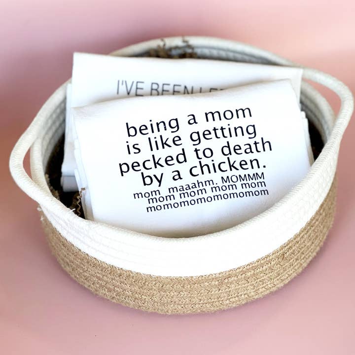 Pretty Clever Words - Wholesale Tea Towel - Being a mom is like being a chicken-fun bar kitchen towel SM2
