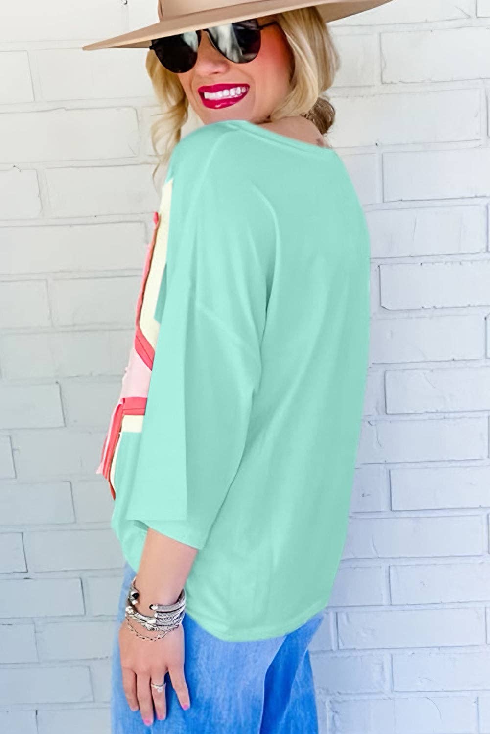 Lovesoft - Wholesale Tunic - Women's - Colorblock Star Patched Half Sleeve Oversized Tee1