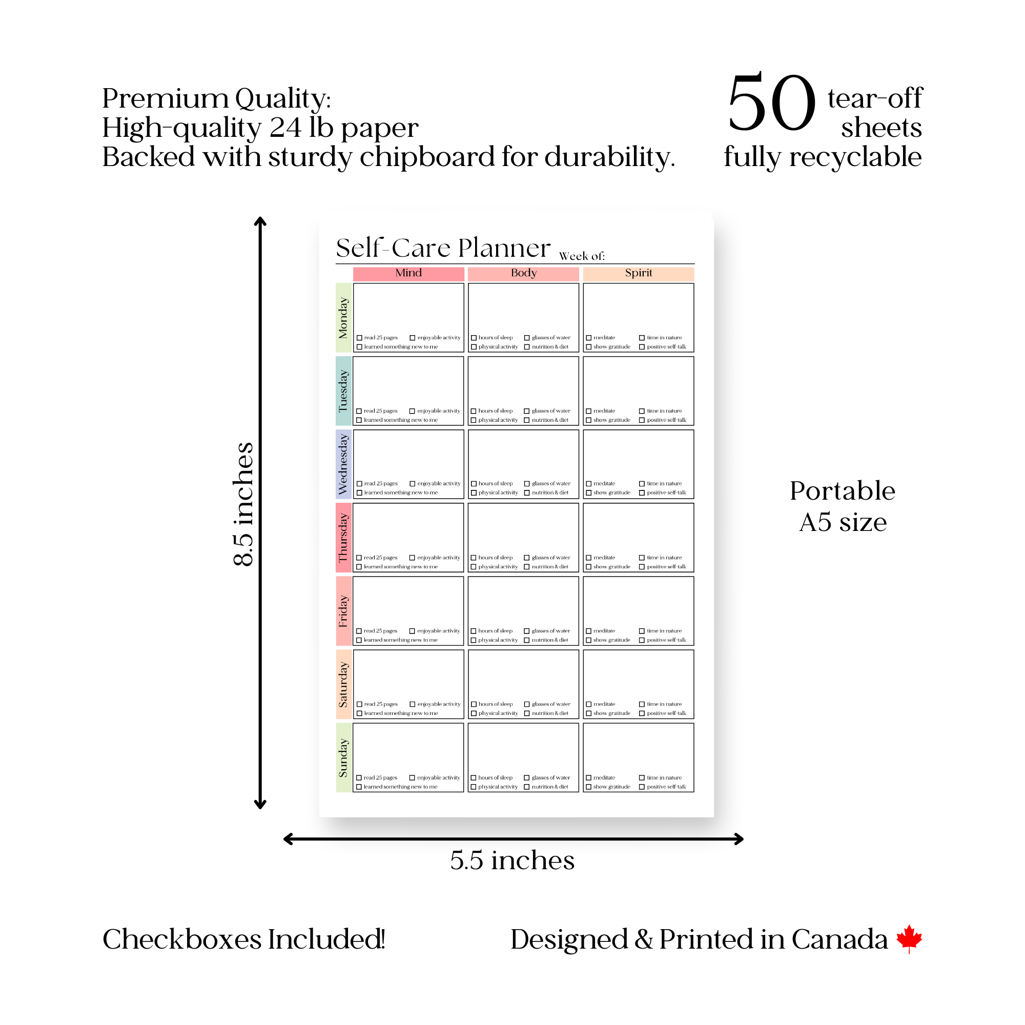 Eleventh and Taylor - Wholesale Notepad - Weekly Self-Care Planner: 50 Page Tear-Off Notepad4