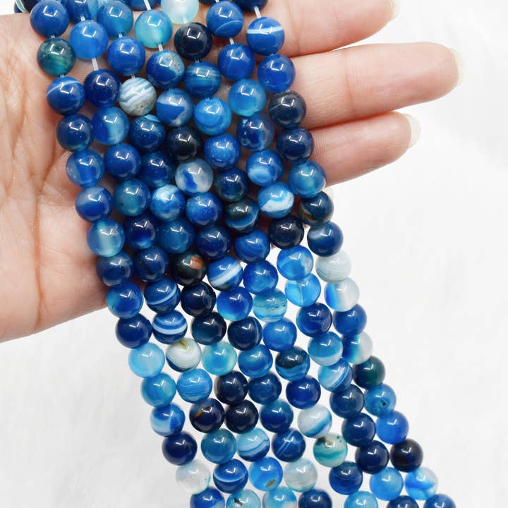 Cuentas de Joyería de Cristal | Ágata Azul Banded | Cuentas de Piedras Preciosas para venta al por mayor de Soothing Crystals