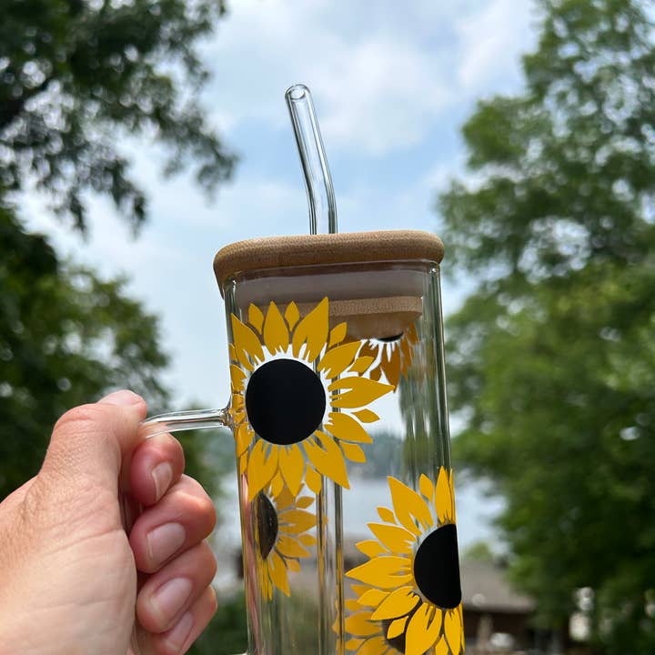 Sunflower Square Glass Cup for wholesale by Acential Drinkware