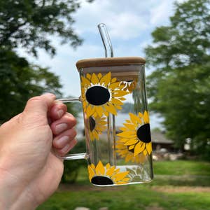 Sunflower glass cup 16oz libby cup