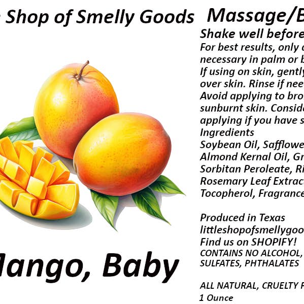 Mangue, Huile de Massage et pour le Corps pour Bébé pour la vente par Little Shop of Smelly Goods