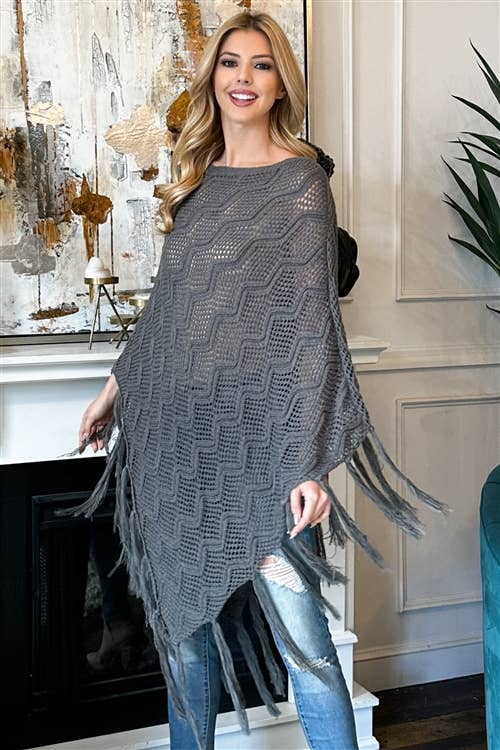 MYS Wholesale Inc - Wholesale Poncho - Women's - Knitted Net Wave Pattern Fringe Tassel Poncho16