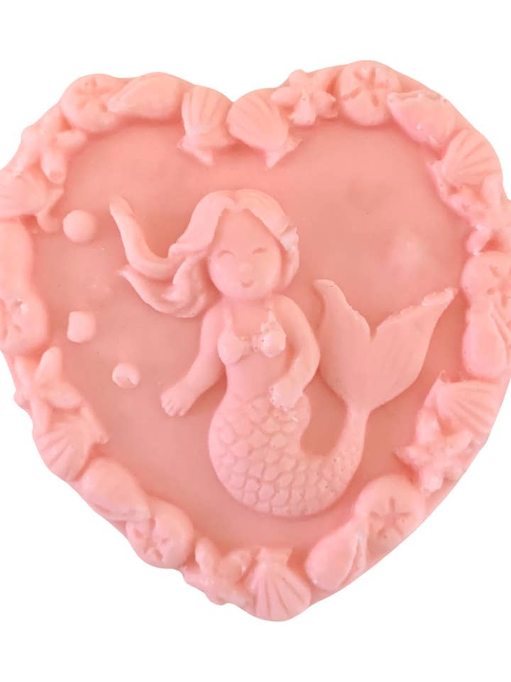 3D Mermaid Heart with a border of sea shells bar of soap for wholesale by Plunk Soap and Candle Company