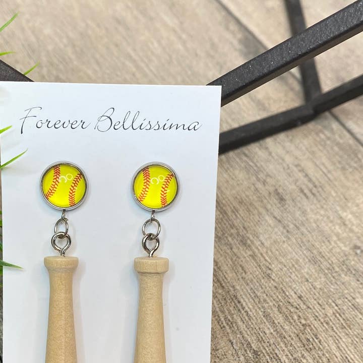 Softball Earrings | Softball Bat Earrings | Softball Bat for wholesale by Forever Bellissima