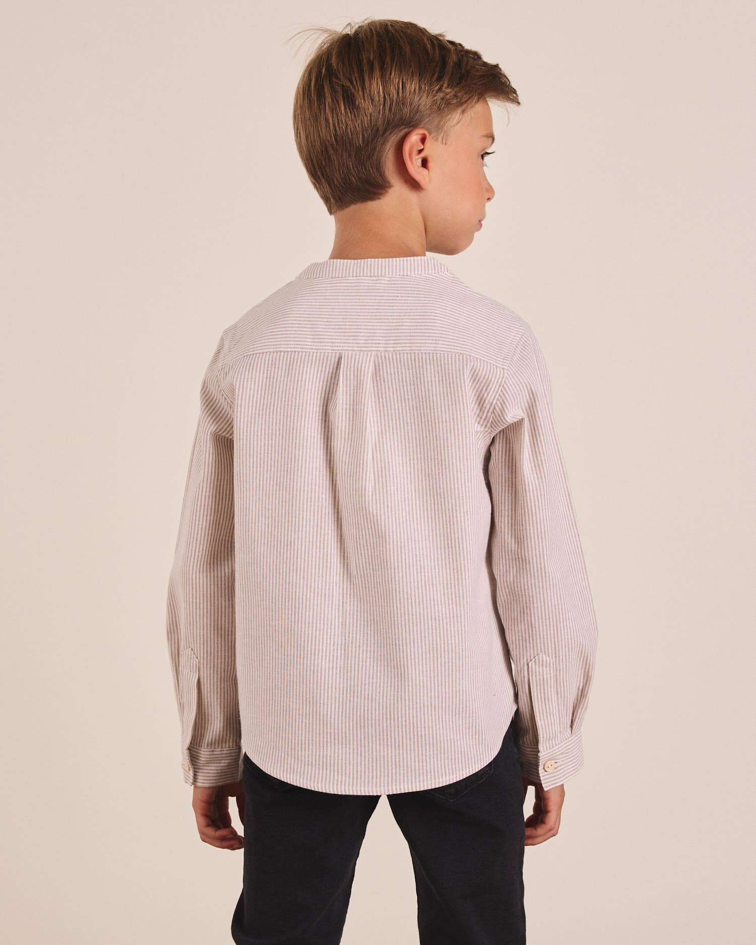 Dadati - Wholesale Button Down Shirt - Kids - Long-sleeved shirt for boys with stripes in tan beige7