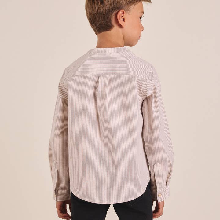 Dadati - Wholesale Button Down Shirt - Kids - Long-sleeved shirt for boys with stripes in tan beige7