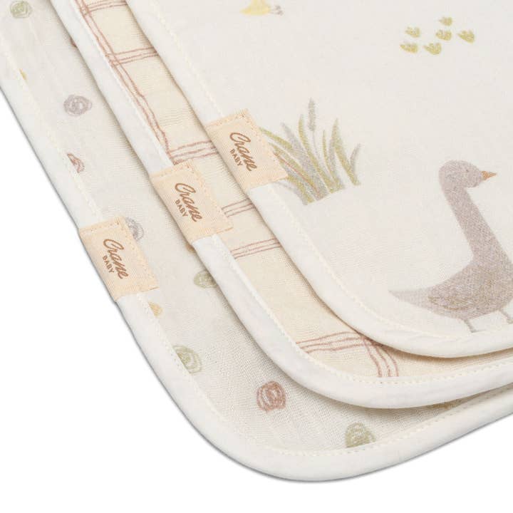 Crane Baby - Wholesale Burp Cloth Set - Baby - Charlie 3-pc. Farmhouse Goose Burp Cloth Set1