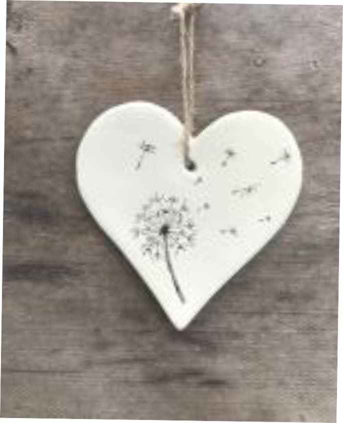 Merryfield Pottery – wholesale Ornament – D-Botanical Seedhead Dandelion Clock w Design Hanging Heart0