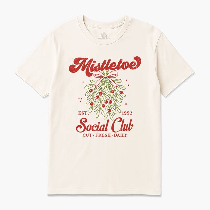 Mistletoe Social Club Holiday Graphic Tee for wholesale by Golden Rose