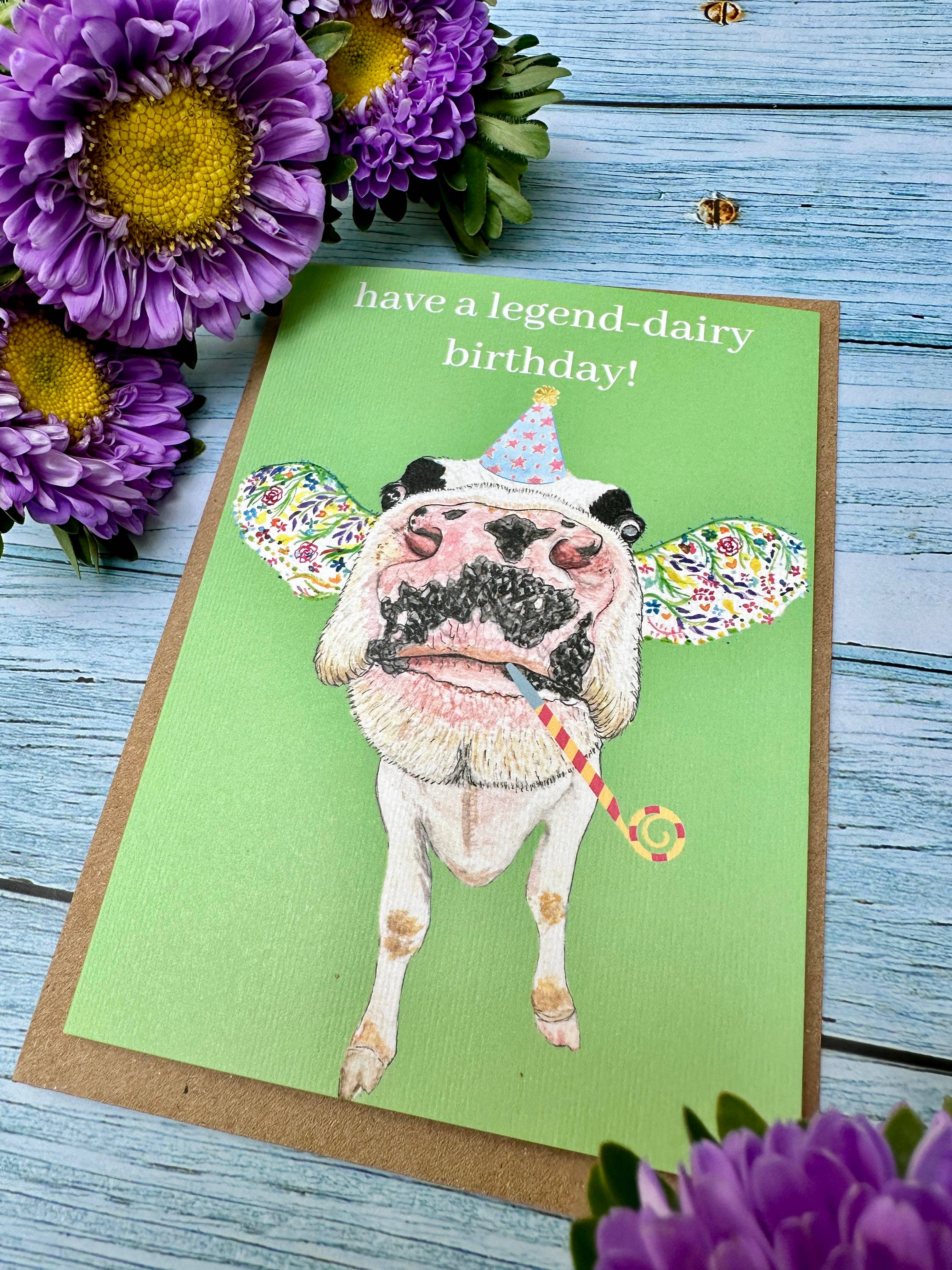 Jen Winnett Eco Artist - Wholesale Birthday Card - Funny Dairy Cow Birthday Eco Friendly Card Colourful Luxury2