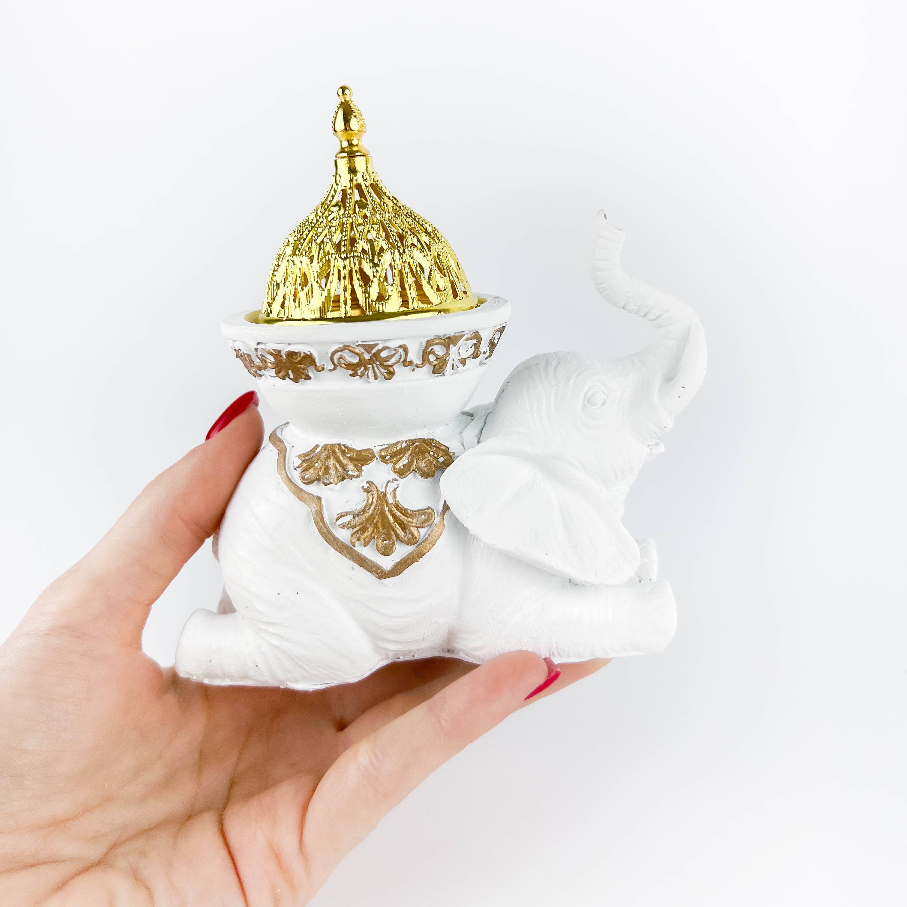 GREENROOTS USA LLC - Wholesale Incense Holder - White Elephant Incense Burner/Candle Holder 5"H 5"W11