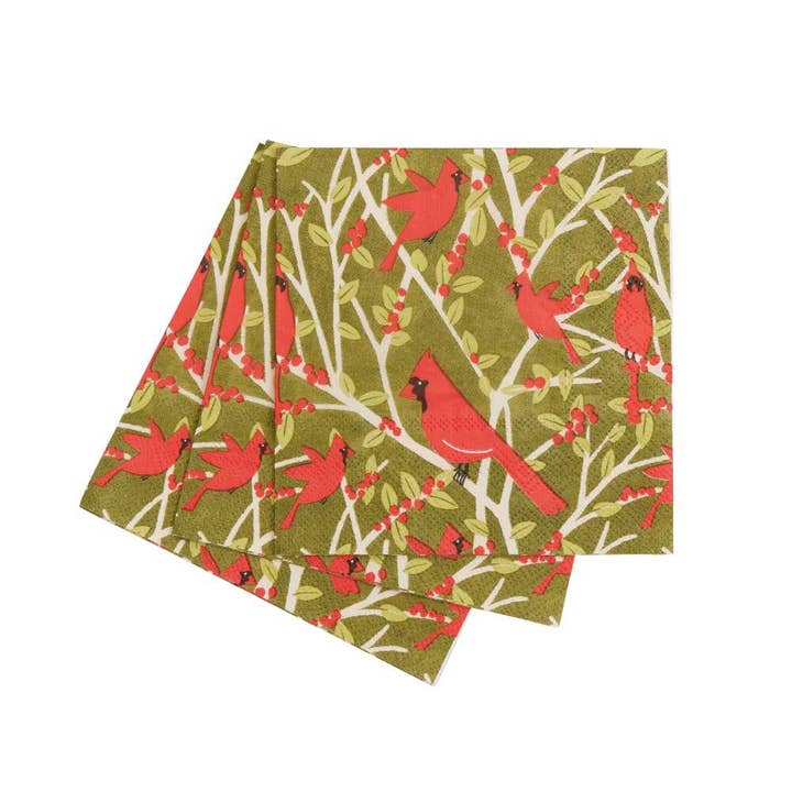 rockflowerpaper - Wholesale Disposable Napkin - RED CARDINALS Paper Cocktail Napkins, pack of 20