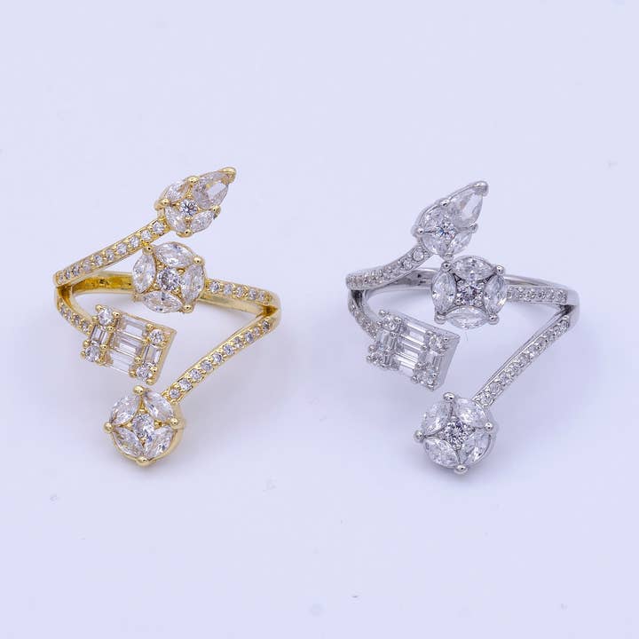 Anello a fascia multipla con baguette in zirconia cubica rotonda a goccia riempito in oro per la vendita all'ingrosso da parte di Aim Eternal