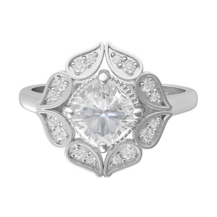 Lelie Bloem Ring 6MM Kussen Vorm Moissaniet 925 Sterling Zilver Dames Ring voor wholesale door Star Joya