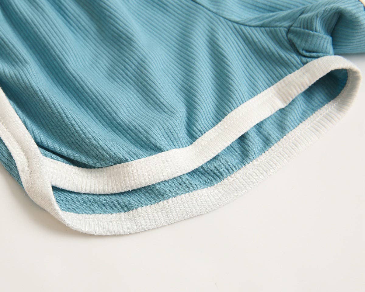 MyKids-USA® - Wholesale Top & Short Set - Baby - Baby Solid Color Neck Color Matching Design Sports Sets In Summer12