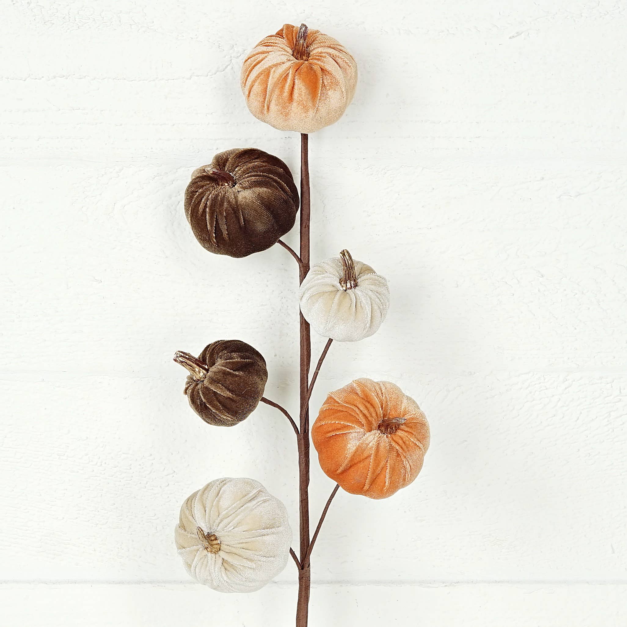 Impressive Enterprises, Inc. - Wholesale Artificial Flowers - 31330-22in Branch-Velvet gold stem pumpkins-Mix1