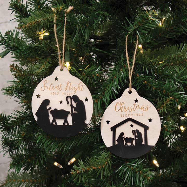 The Hearthside Collection - Wholesale Ornament Set - Christmas Blessings Silhouette Bulb Ornament, 2 Assorted
