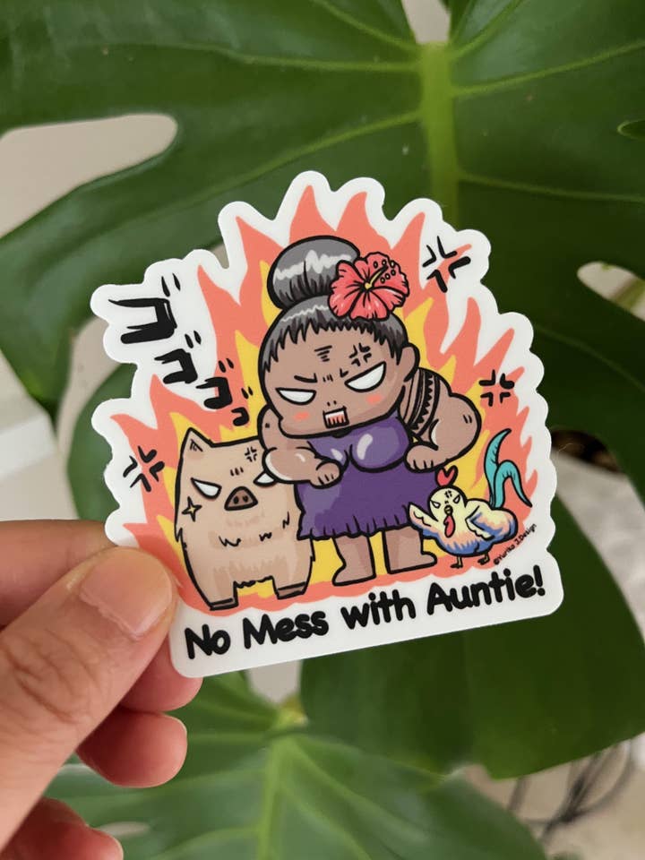 No Mess with Auntie!! Sticker for wholesale by Island Stickers & More / Yuriko J. Design