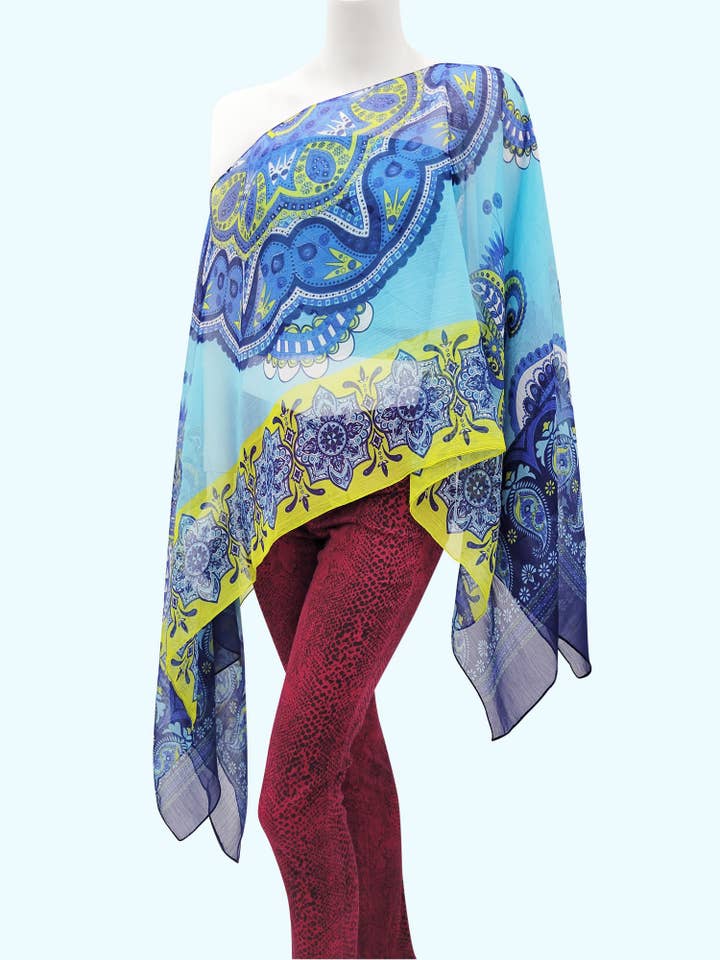 Mona Floral Shoulder Sheer Draped Poncho for wholesale by Raj Trading & Imports (USA) Inc.