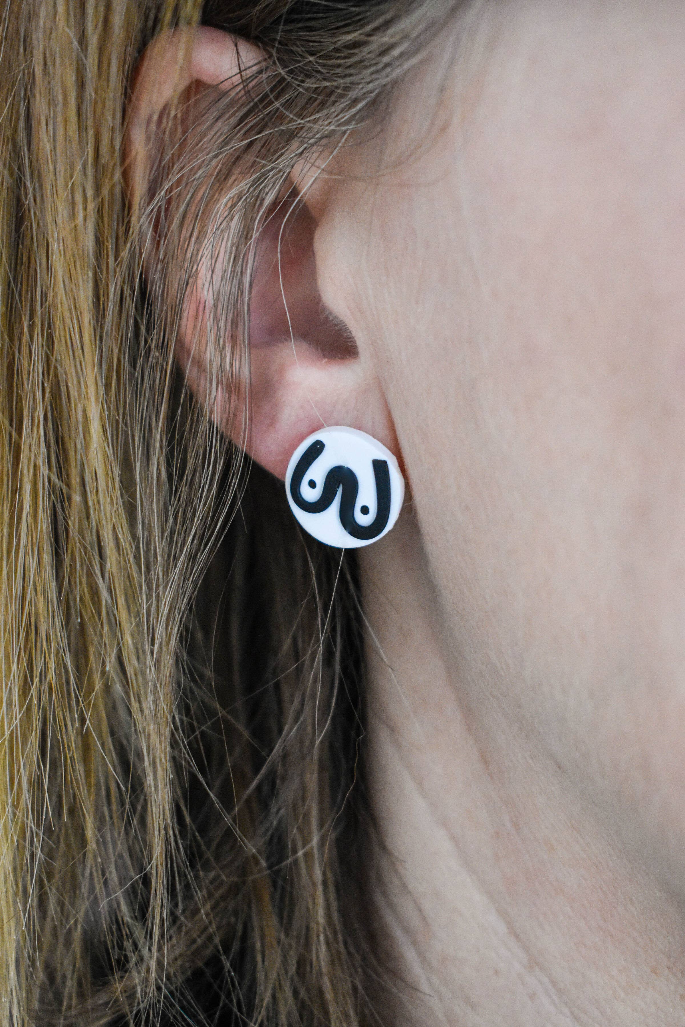 Katrilee - Wholesale Stud/Post Earrings - Katrilee Monochrome Boob Print Polymer Clay Stud Earrings5