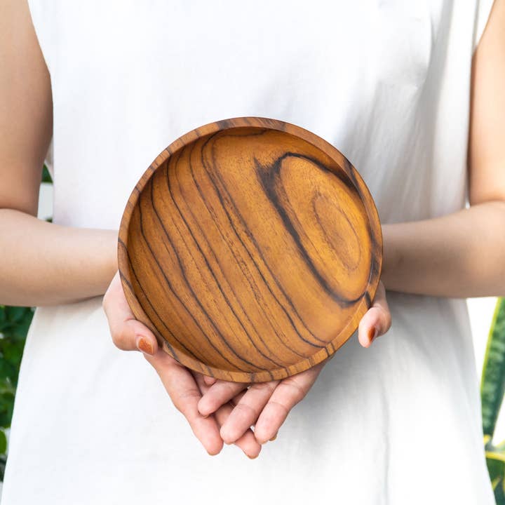 Round Teak Wood Plate - Small for wholesale by Rainforest Bowls