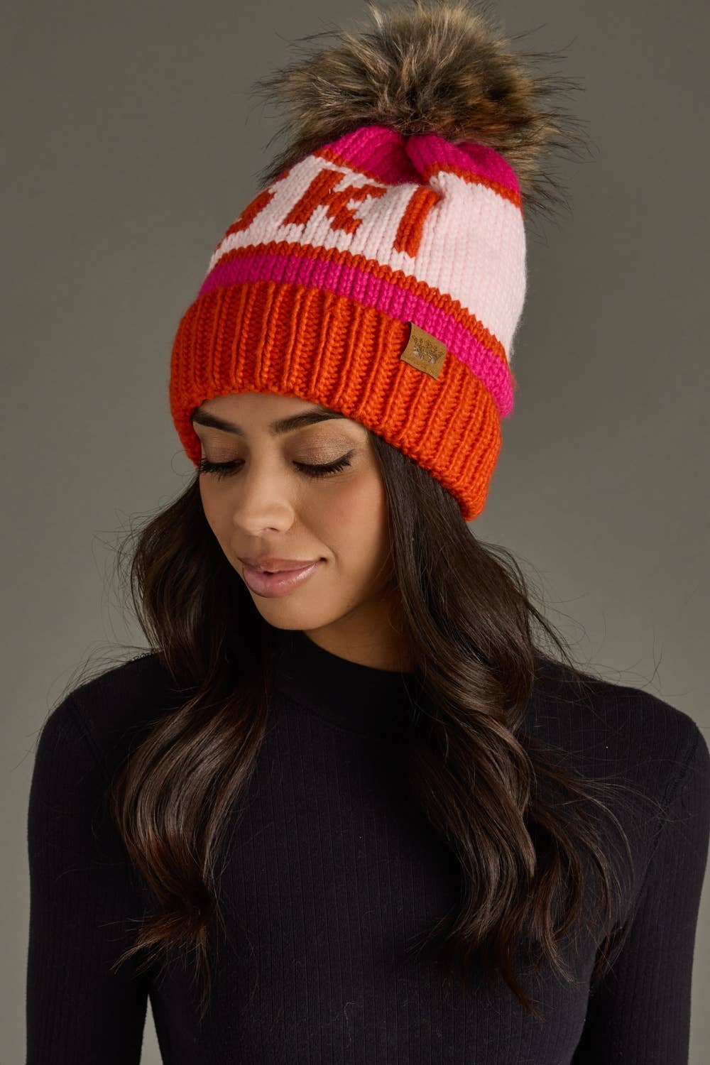 Panache Apparel Co. - Wholesale Beanie - Women's - Orange, Blush & Pink Ski Pom Hat2
