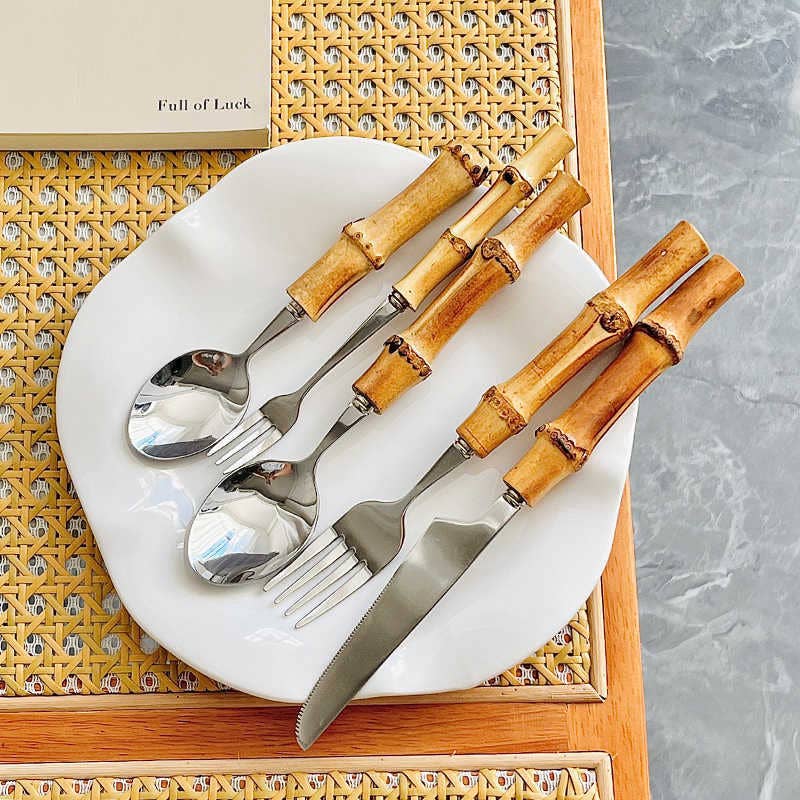 HanNicara – wholesale Assorted cutlery set – 304 Stainless Steel Bamboo Handle Cutlery M25W2827