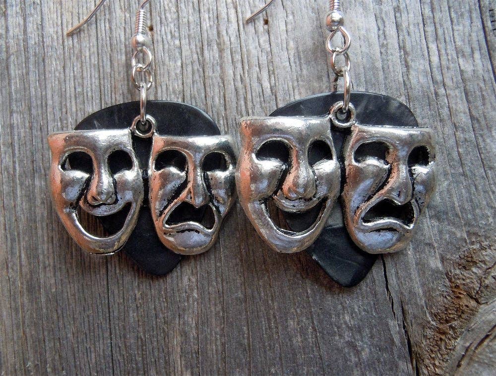 Simply Raevyn - Wholesale Dangle Earrings - Theater Mask Charm Guitar Pick Earrings7